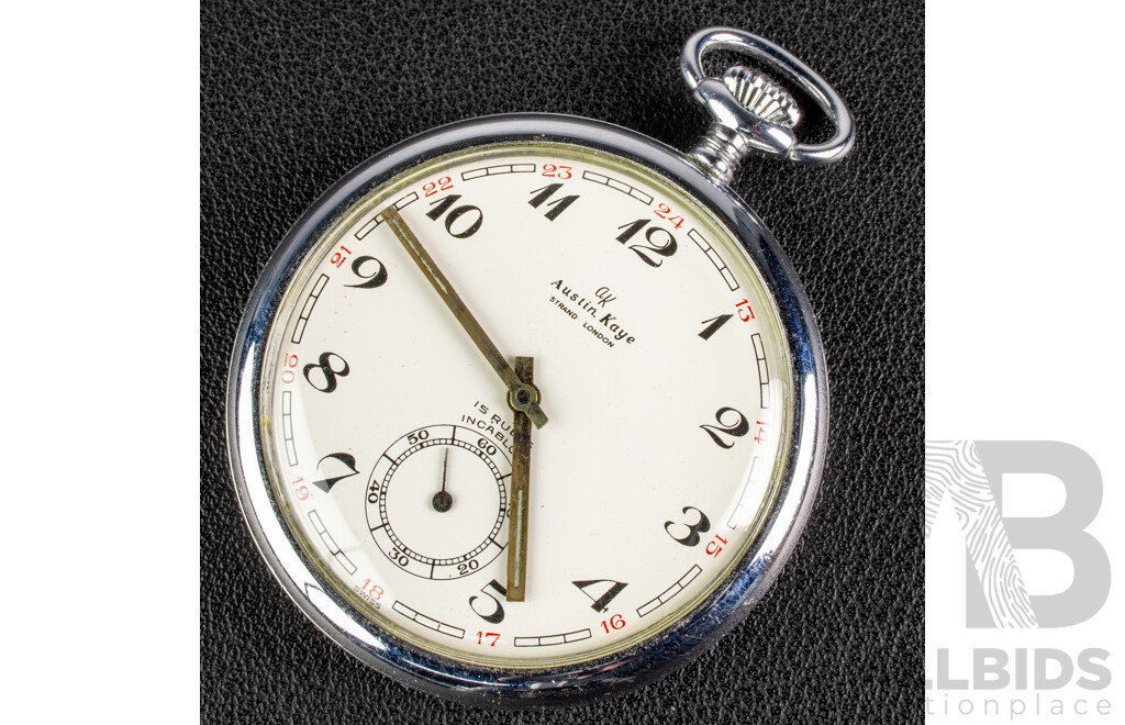 Austin Kaye & Strand London 48mm Open Face Hunter Pocket Watch, 15 Rubis Incabloc