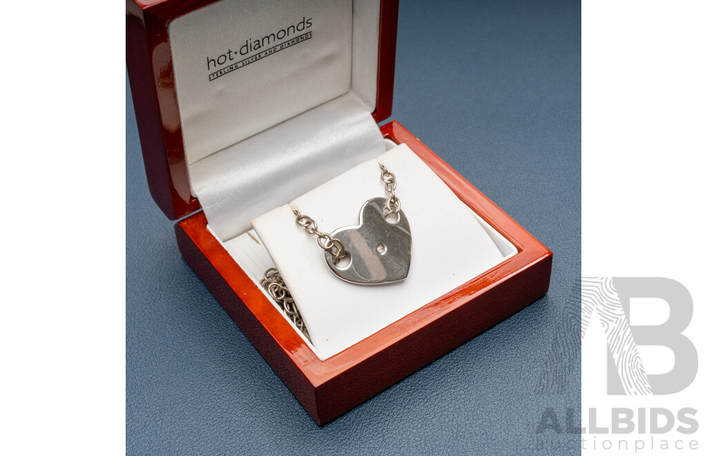 Hot Diamonds Sterling Silver Necklace with Diamond Set Heart Slider Pendant, 40cm, Original Presentation Box, 17.81 Grams