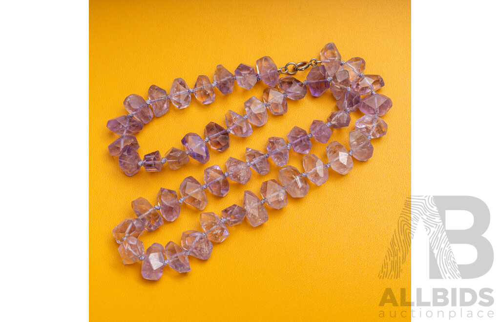 Pretty Amethyst/Ametrine Vintage Beaded Necklace with Sterling Silver Clasp, 50cm Long