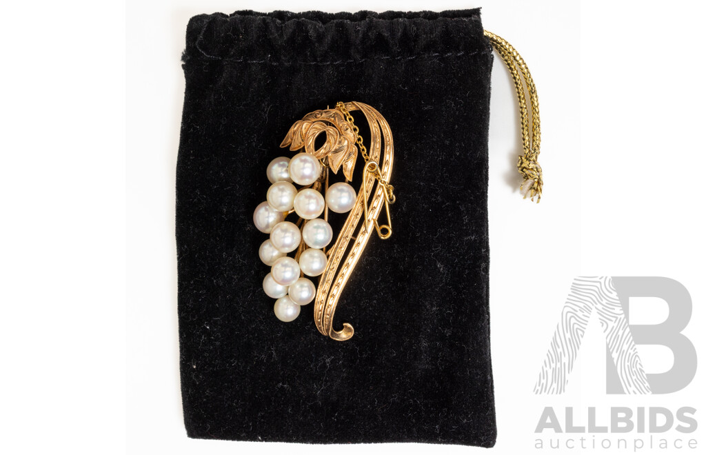 14ct Stunning Vintage Akoya Pearl Brooch, 53mm, 11.64 Grams
