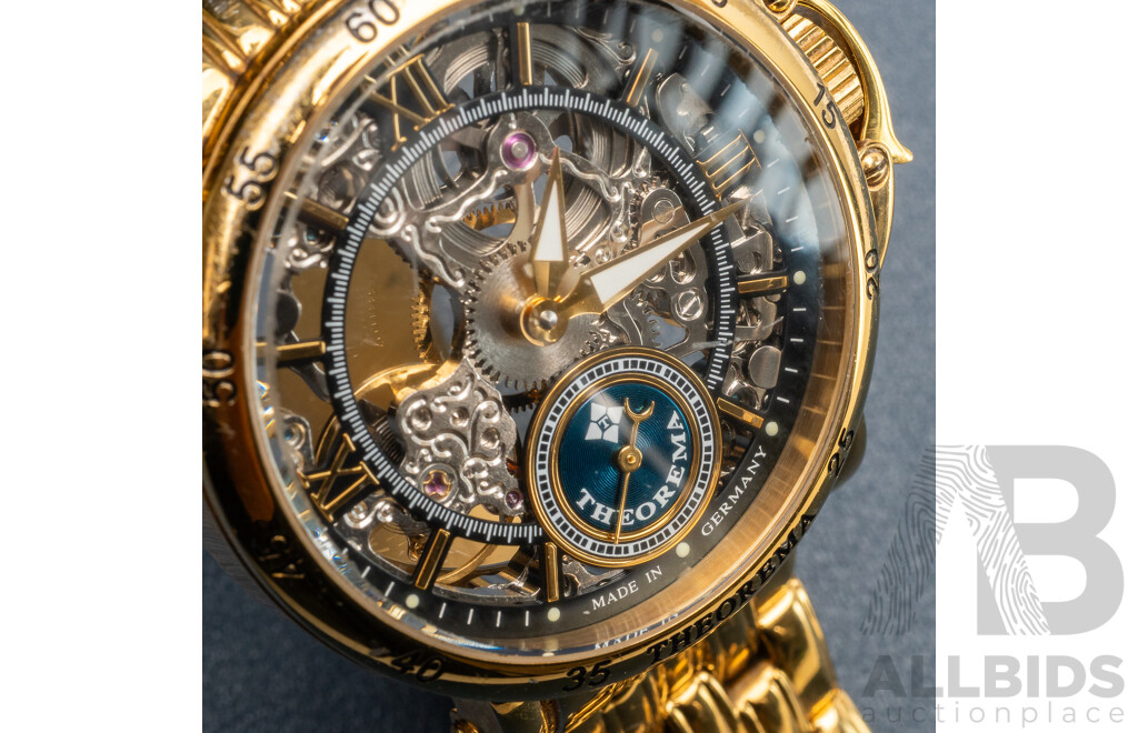 Theorema GM-101 Gold Tone Skeleton Watch, Made in Germany, 47mm