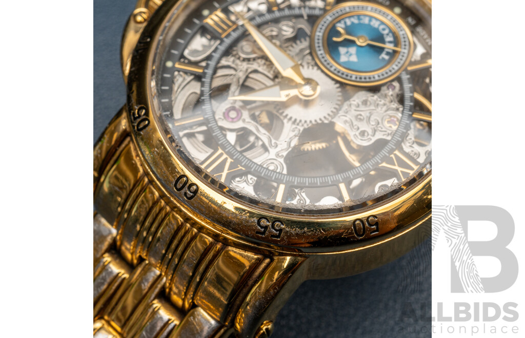 Theorema GM-101 Gold Tone Skeleton Watch, Made in Germany, 47mm