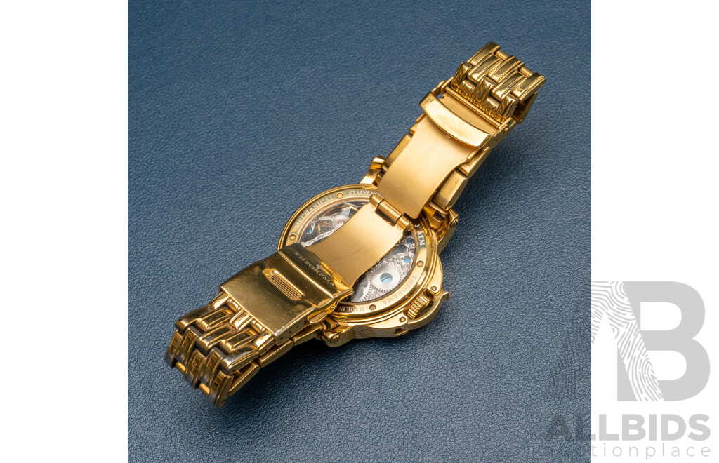 Theorema GM-101 Gold Tone Skeleton Watch, Made in Germany, 47mm