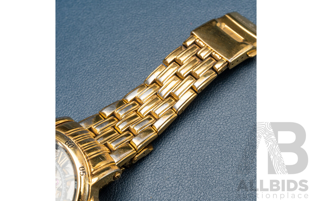 Theorema GM-101 Gold Tone Skeleton Watch, Made in Germany, 47mm