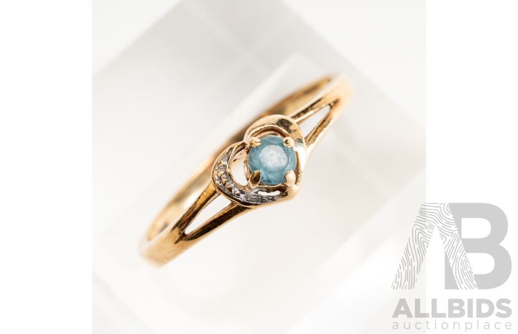 10ct Yellow Gold Love Ring with Topaz, Size N, 1.74 Grams