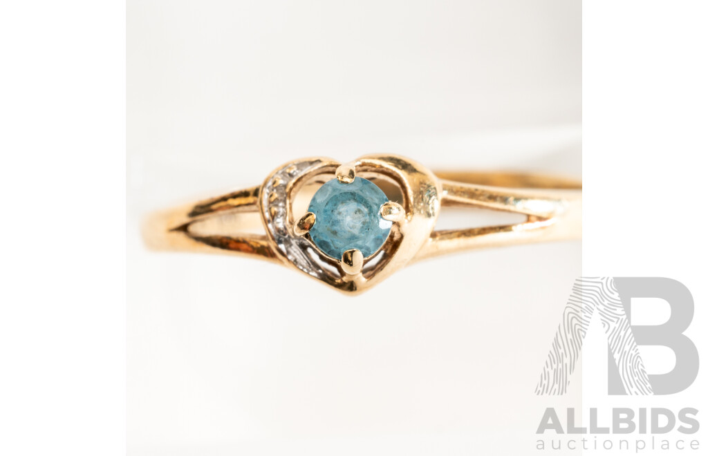 10ct Yellow Gold Love Ring with Topaz, Size N, 1.74 Grams