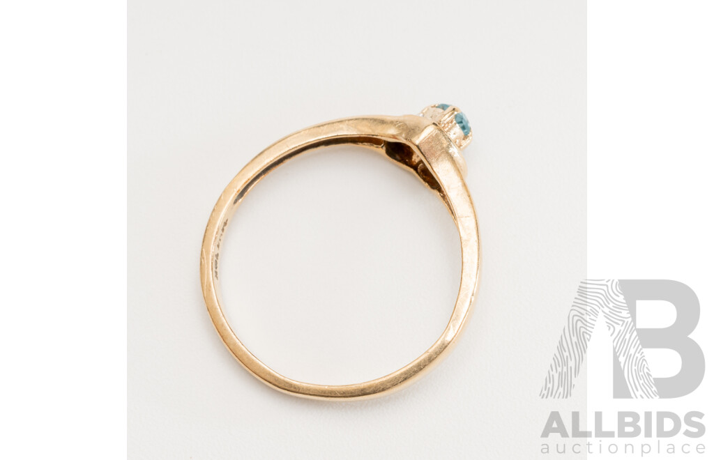 10ct Yellow Gold Love Ring with Topaz, Size N, 1.74 Grams
