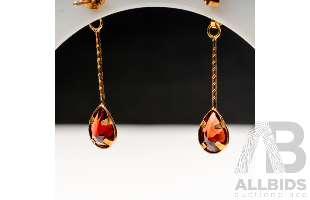 9ct Rose Gold Garnet Drop Stud Earrings, 25mm, 0.73 Grams