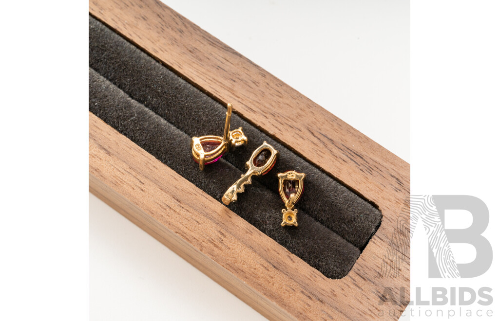 9ct Diamond & Created Ruby Stud Earrings and Tourmaline Pendant, TDW 0.05ct, 1.26 Grams