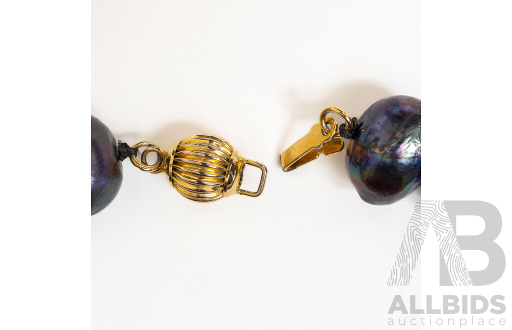 Aubergine Coloured Cultured Baroque Pearl Necklace, 42cm, with Gold Tone Pearl Clasp