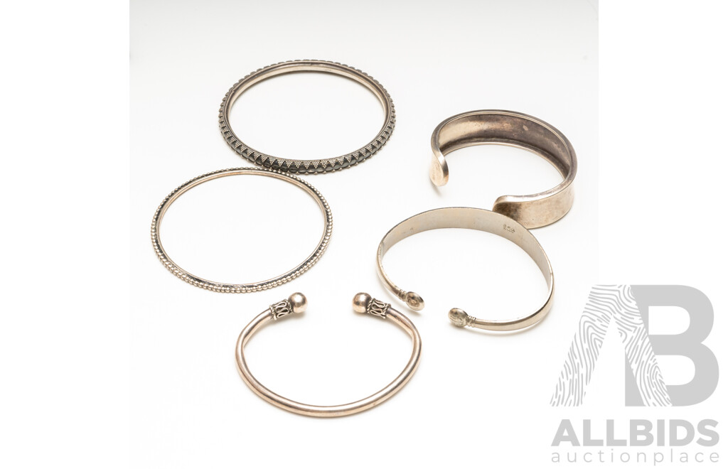 Collection of Sterling Silver Bangles & Open Cuffs, 43.0 Grams