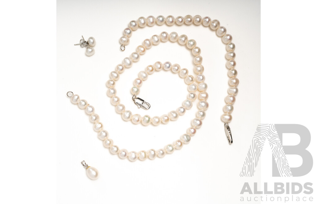 Freshwater Cultured Pearl Necklace, Bracelet, Stud Earring and Pendant
