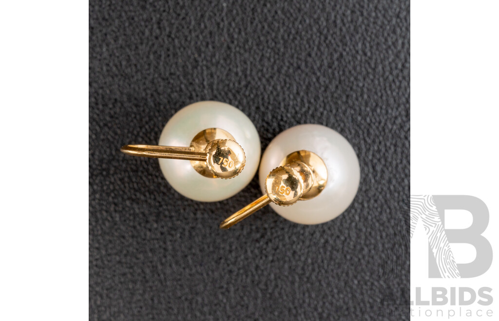 18ct South Sea Pearl Screw Back Clip on Studs, 12.5mm, 6.68 Grams