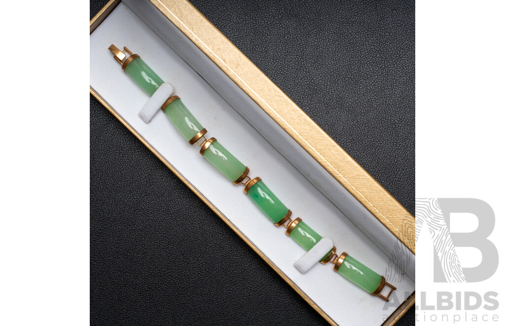 Vintage Jade Gold Tone Curved Linked Bracelet, 19cm, in Presentation Box