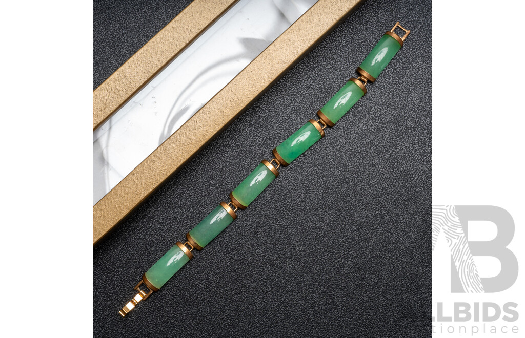 Vintage Jade Gold Tone Curved Linked Bracelet, 19cm, in Presentation Box