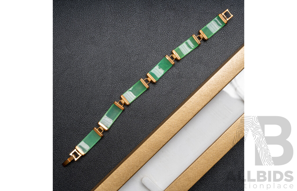 Vintage Jade Gold Tone Curved Linked Bracelet, 19cm, in Presentation Box