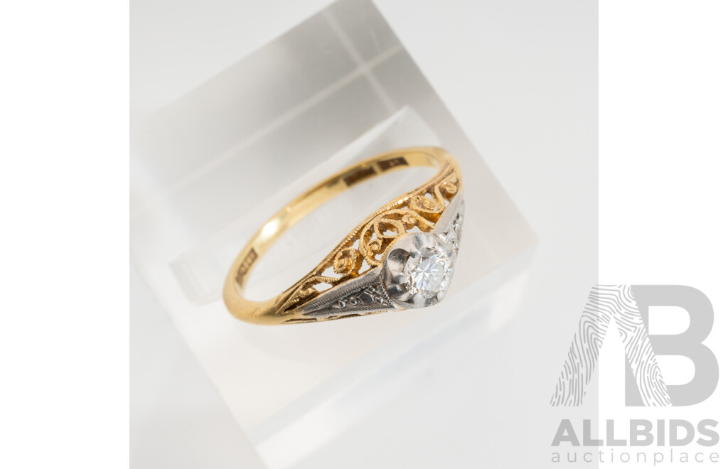 18ct Plat Vintage Diamond Ring, Est TDW 0.10ct, Size M, 2.30 Grams