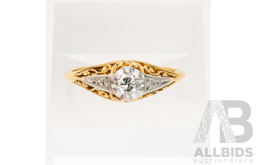 18ct Plat Vintage Diamond Ring, Est TDW 0.10ct, Size M, 2.30 Grams