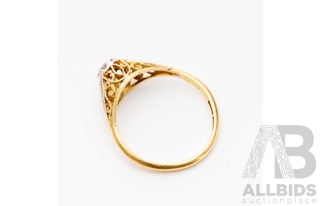 18ct Plat Vintage Diamond Ring, Est TDW 0.10ct, Size M, 2.30 Grams
