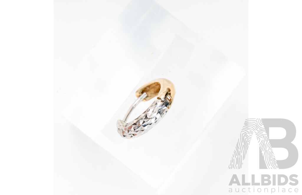 Single 9ct Two Tone Patterned Hoop Earring, 11mm, 0.46 Grams