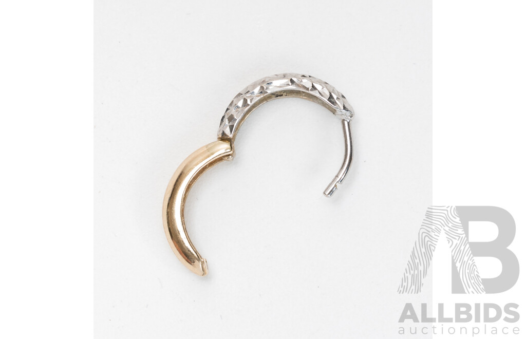 Single 9ct Two Tone Patterned Hoop Earring, 11mm, 0.46 Grams