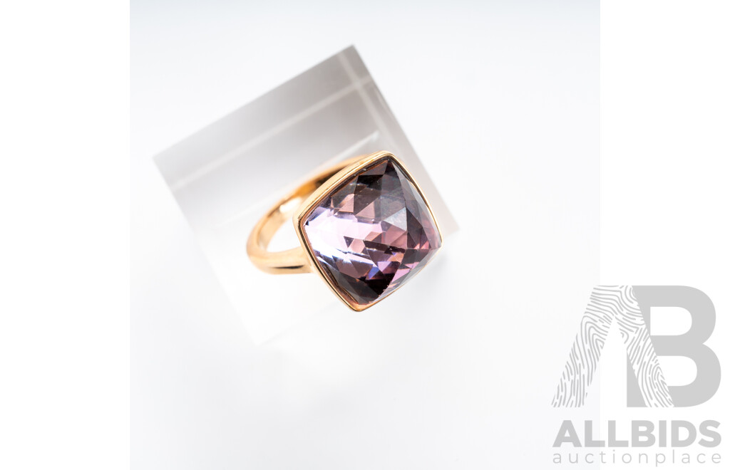 Swarovski Tempo Antique Rose Gold Tone Pink Crystal Ring, Size J, in Original Presentation Box
