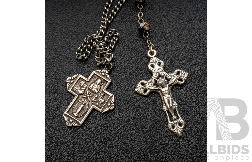Authentic Cloisonne Rosary Beads with St Christopher/st Jude Medallion and Large Silver Cross Crystal Beads (repair)