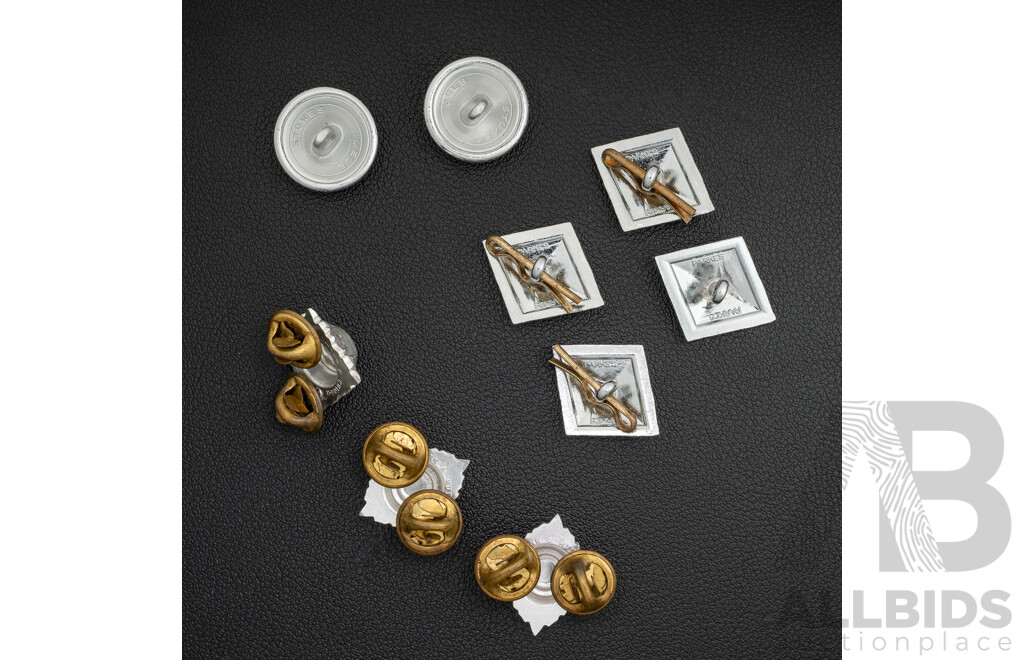 Collection of Stokes & Parkes Silver Tone Buttons and Australian Army Officer Rank Anondised Pips