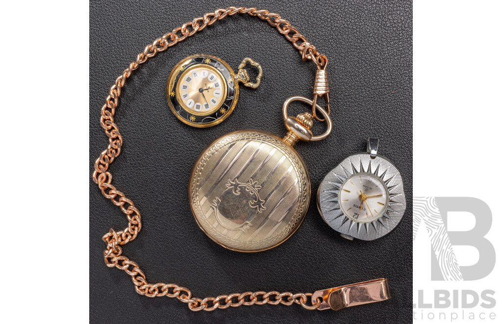 Curtis & Edox Vintage Pendant Watches and Indigo Quartz Gold Tone Reproduction Pocket Watch