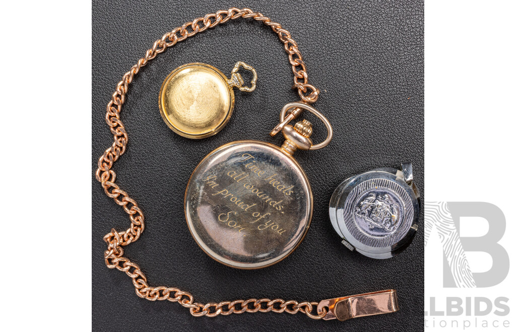 Curtis & Edox Vintage Pendant Watches and Indigo Quartz Gold Tone Reproduction Pocket Watch