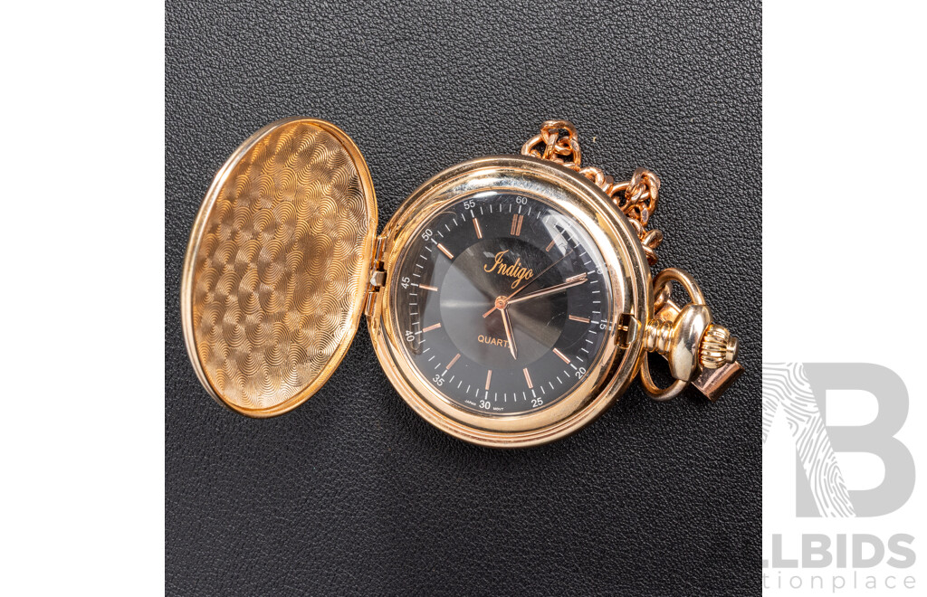 Curtis & Edox Vintage Pendant Watches and Indigo Quartz Gold Tone Reproduction Pocket Watch