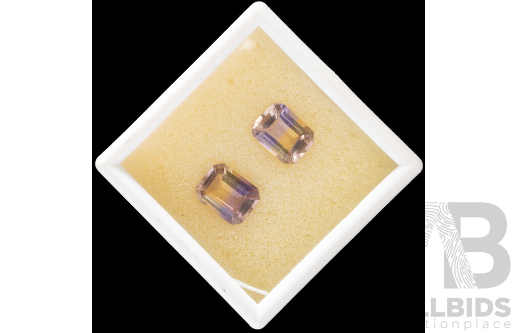Ametrine (2) Natural Emerald Cut Gemstones, 3.90ct