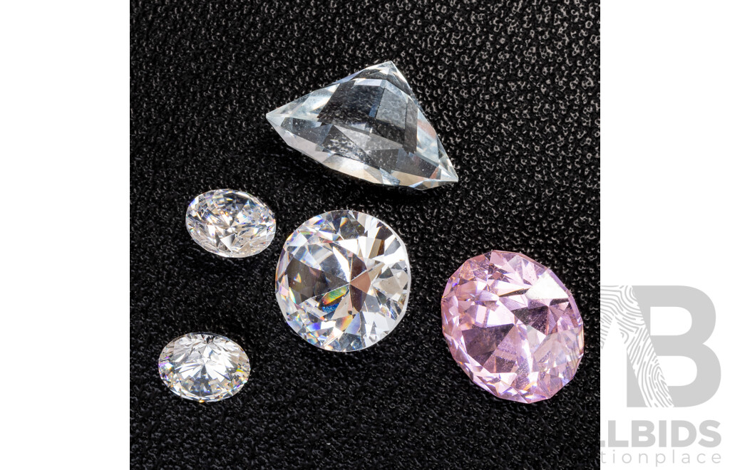 Collection of (5) Cubic Zirconia Gemstones, Oval, RBC and Marquise Cuts
