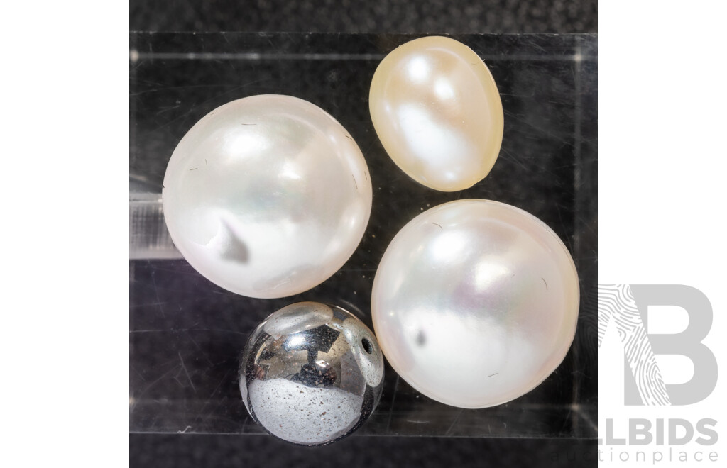 Collection of (3) Half Drilled Cultured Pearls & Heamatite Bead