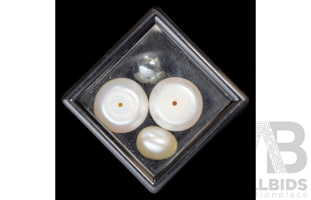 Collection of (3) Half Drilled Cultured Pearls & Heamatite Bead