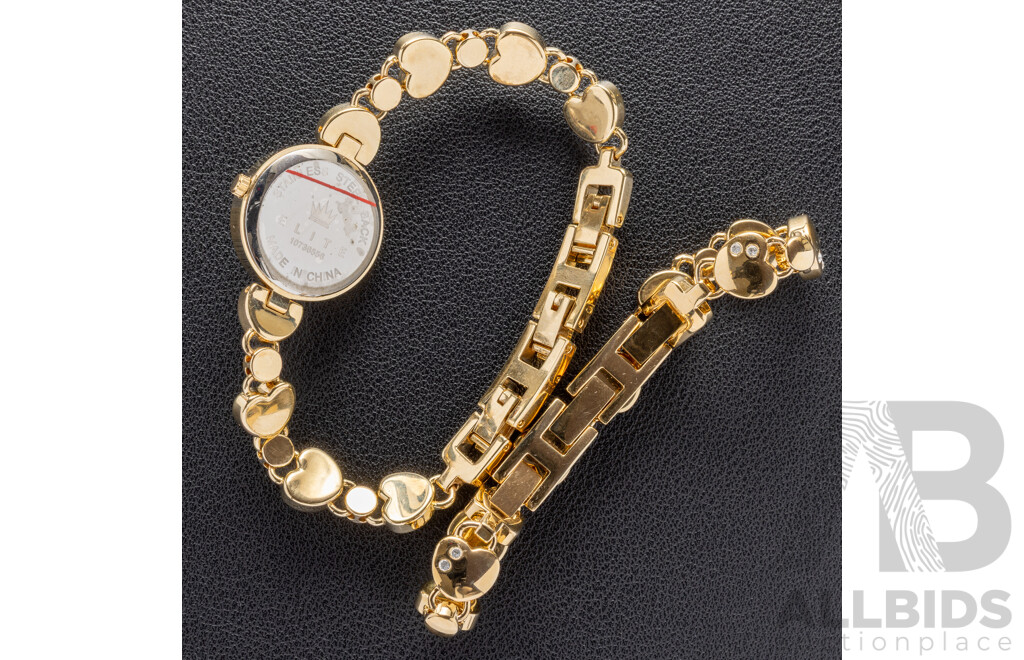 Elite Ladies Gold Tone Dress Watch and Matching Bracelet Gift Set in Orginal Presentation Box