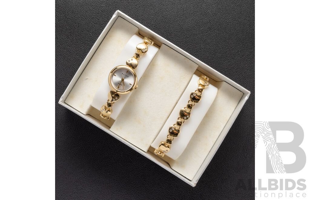 Elite Ladies Gold Tone Dress Watch and Matching Bracelet Gift Set in Orginal Presentation Box