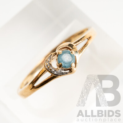 10ct Yellow Gold Love Ring with Topaz, Size N, 1.74 Grams