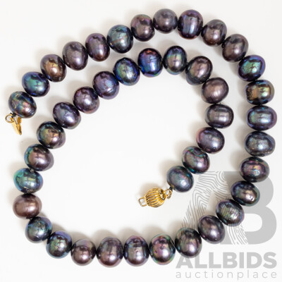 Aubergine Coloured Cultured Baroque Pearl Necklace, 42cm, with Gold Tone Pearl Clasp