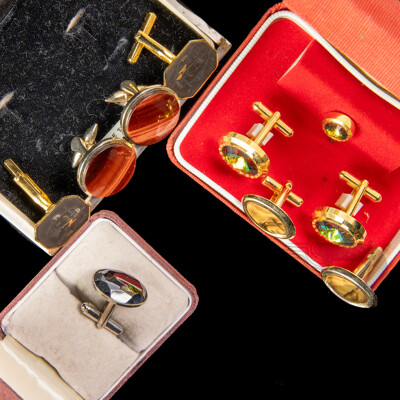 Collection of Vintage Cufflinks (4) Pairs with Tie Pin Including Tigers Eye