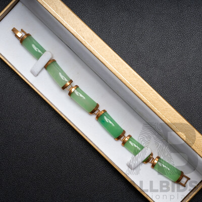 Vintage Jade Gold Tone Curved Linked Bracelet, 19cm, in Presentation Box