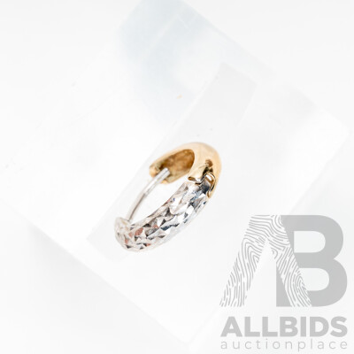 Single 9ct Two Tone Patterned Hoop Earring, 11mm, 0.46 Grams