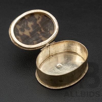 Sterling Silver Vintage Tortiseshell Inlaid Oval Pill Box, 33.30 Grams