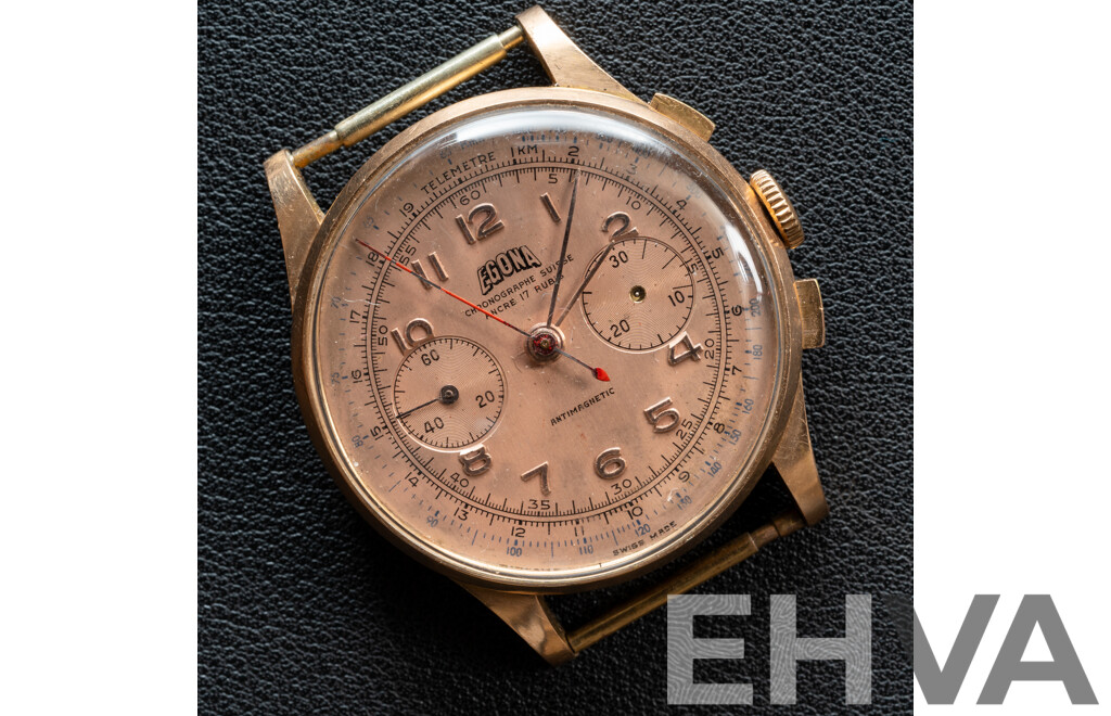 Egona Vintage 1950's Chronograph Watch, 38mm, 17 Rubis, 35.65 Grams
