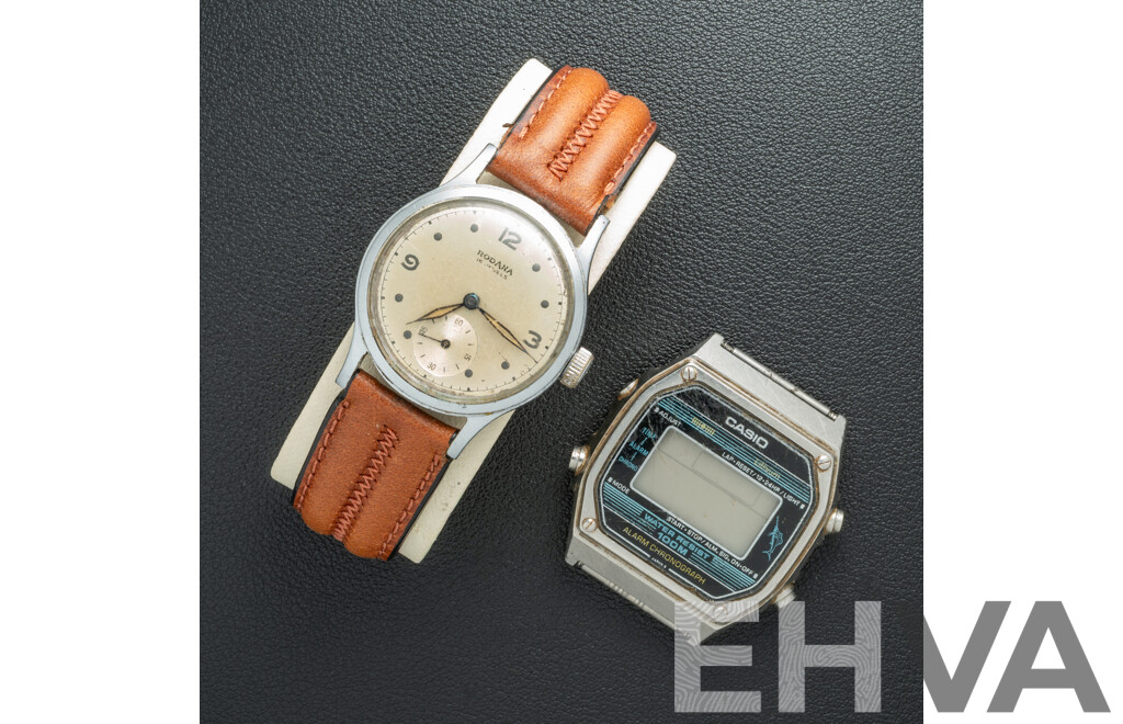 Rodana 15 Jewels Vintage Watch, 32mm, Manual Winding with Movement & Casio W-350 Digital Watch