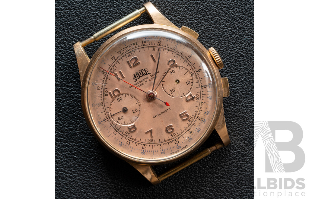 Egona Vintage 1950's Chronograph Watch, 38mm, 17 Rubis, 35.65 Grams