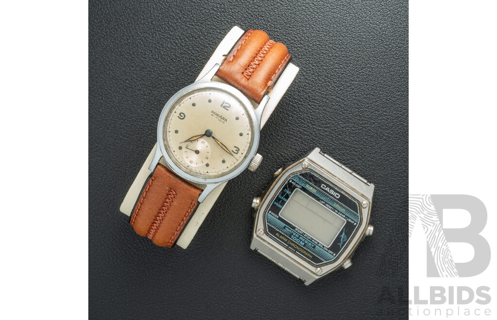Rodana 15 Jewels Vintage Watch, 32mm, Manual Winding with Movement & Casio W-350 Digital Watch