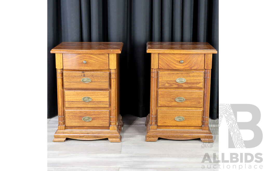 Pair of Oak Four Drawer Bedside Chests by Wentworth Furniture Company