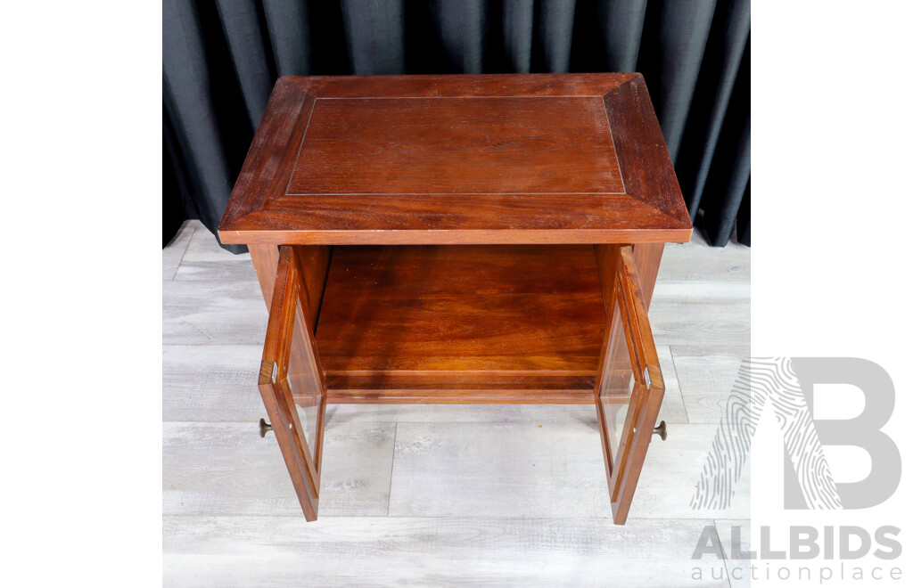 Small Mahogany Side Cabinet with Glass Doors