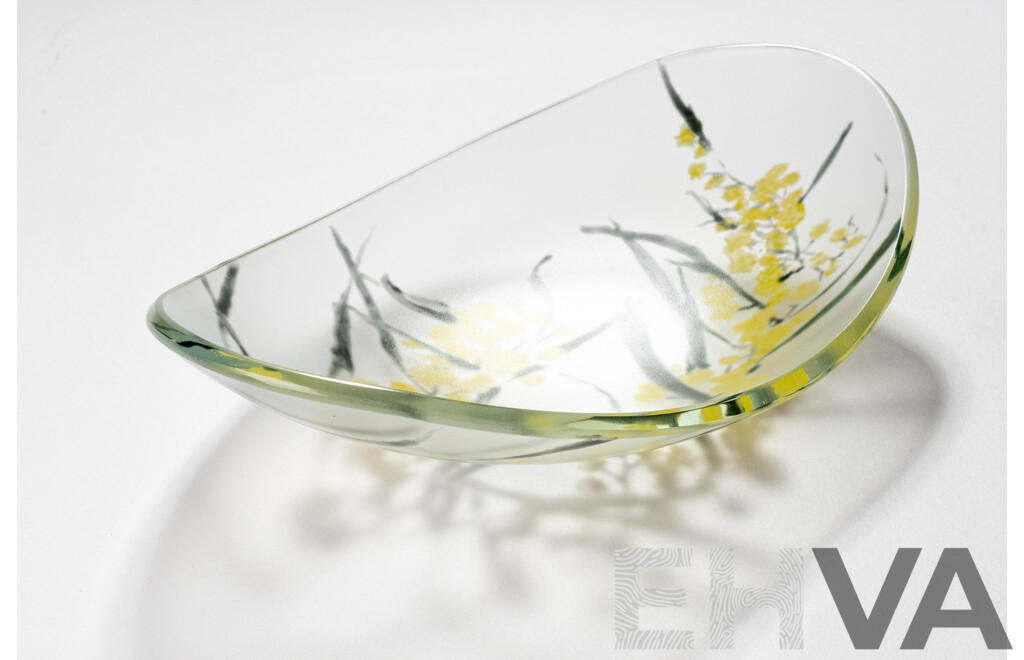 Hand Painted Platter - Wattle By Lisa Cahill Glass